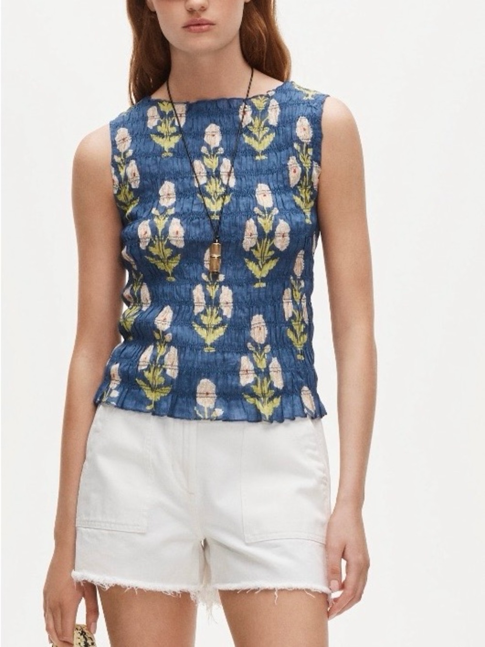 J Crew Block Print Smocked Top